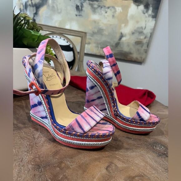 Christian Louboutin Cataclou Duplice Pink and Purple Wedges size 38 - Picture 3 of 14
